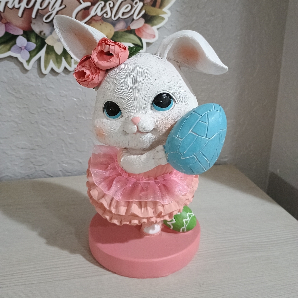 Easter Bunny Rabbit Ballerina Dancer Pink Tutu Eggs Flowers